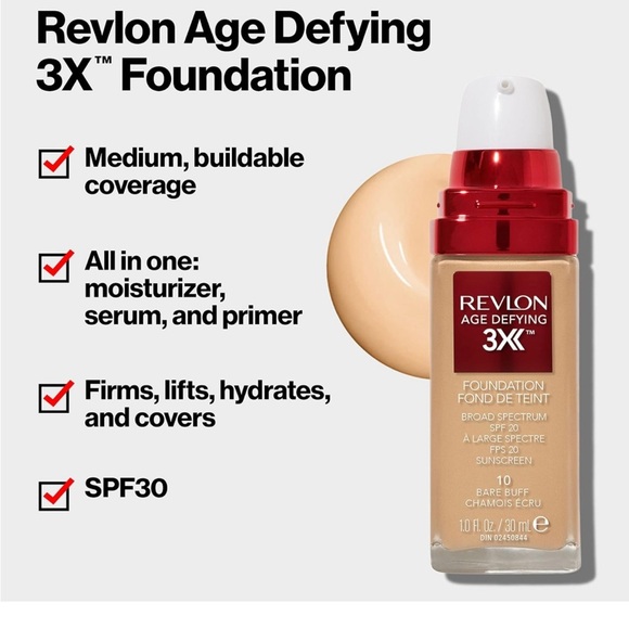 Revlon Liquid Foundation, Age Defying 3XFace Makeup, Anti-Aging and Firming Form - Picture 14 of 15